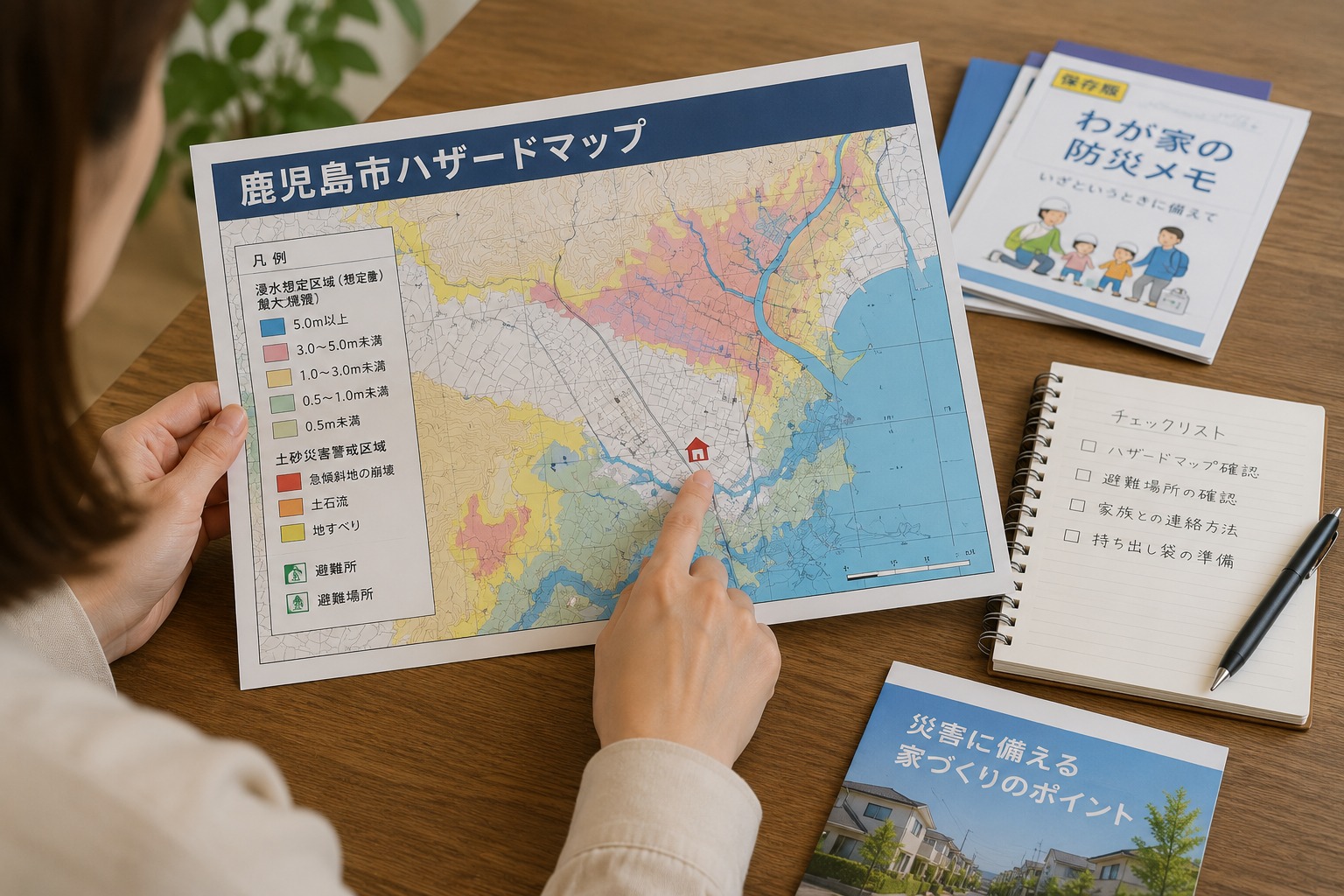 鹿児島で土地探しをする際にハザードマップを確認する様子