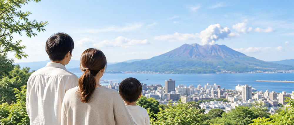 鹿児島の住宅と桜島のある暮らし